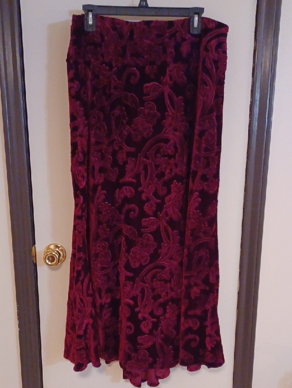 The Pyramid Collection Burgundy Velvet Brocade Maxi Skirt